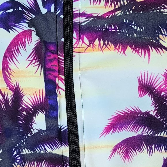 Women's sz XL Zip Front Palm Tree Print Short Sleeve Swim Suit - EXCELLENT - Picture 14 of 14